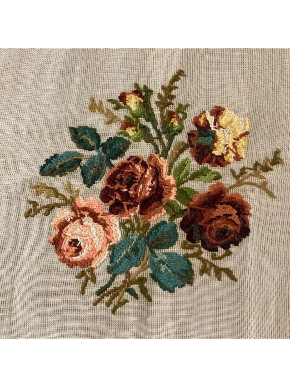Vintage Madeira Needlepoint Tapestry Canvas Floral Bouquet Preworked 27x27